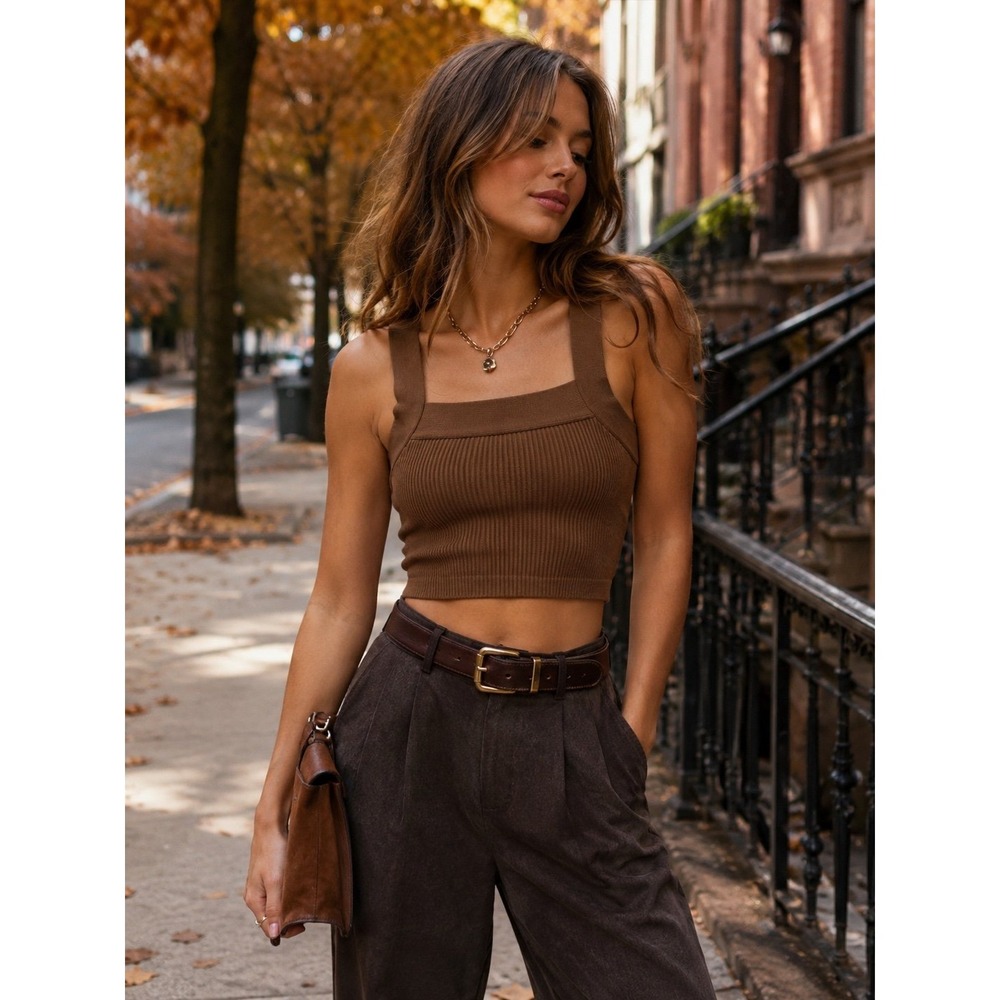 House of Harlow 1960, Brown Ribbed Crop Tank top (small)